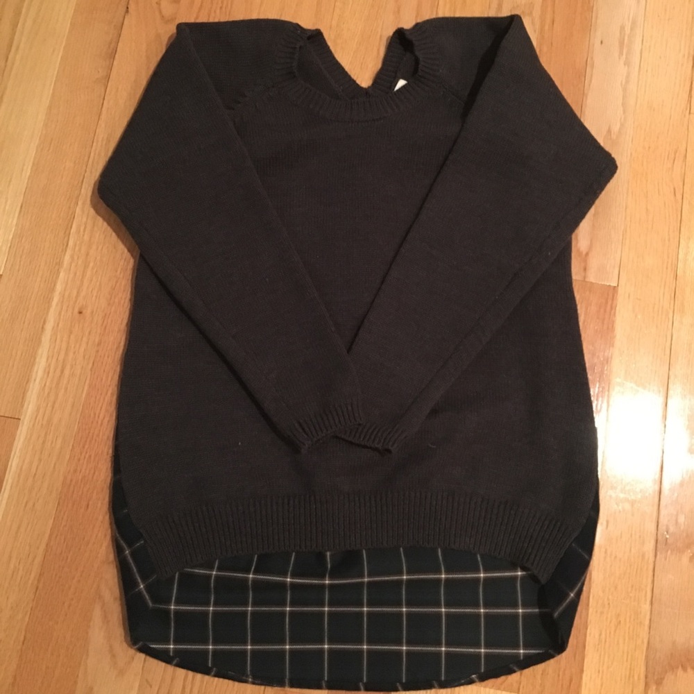 Grey and plaid mixed media sweater